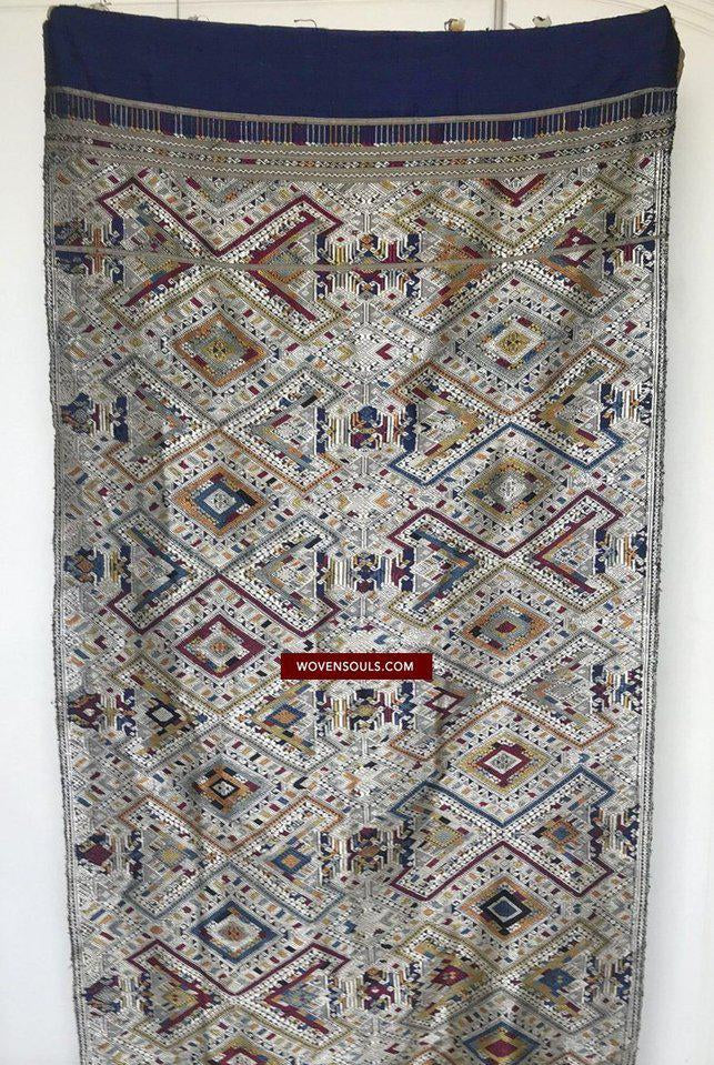 1372 Scialle di seta laotiana blu superfine - Tessitura di arte tessile dal Laos-WOVENSOULS-Arredamento artistico-tessile-vintage-antico