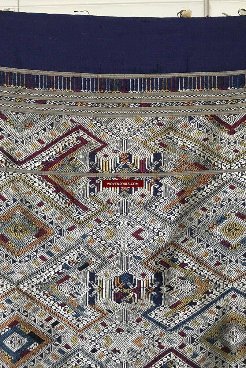 1372 Scialle di seta laotiana blu superfine - Tessitura di arte tessile dal Laos-WOVENSOULS-Arredamento artistico-tessile-vintage-antico