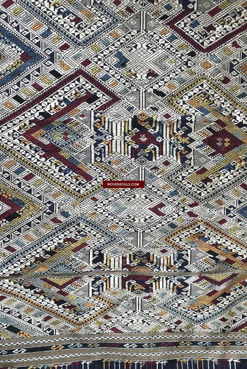 1372 Scialle di seta laotiana blu superfine - Tessitura di arte tessile dal Laos-WOVENSOULS-Arredamento artistico-tessile-vintage-antico