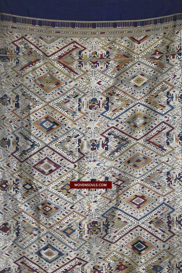 1372 Scialle di seta laotiana blu superfine - Tessitura di arte tessile dal Laos-WOVENSOULS-Arredamento artistico-tessile-vintage-antico