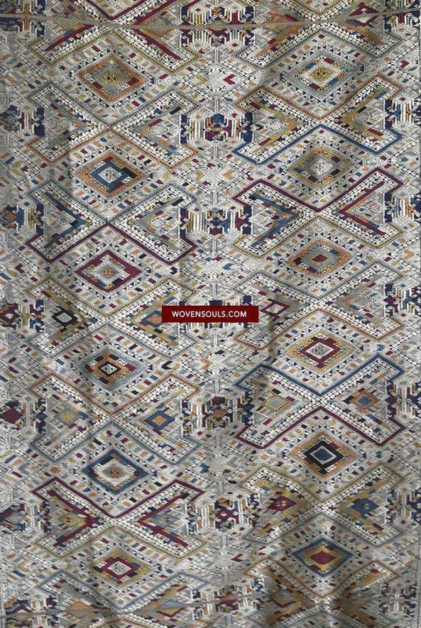 1372 Superfine Blue Laotian Silk Shawl - Weaving Textile Art from Laos-WOVENSOULS-Antique-Vintage-Textiles-Art-Decor