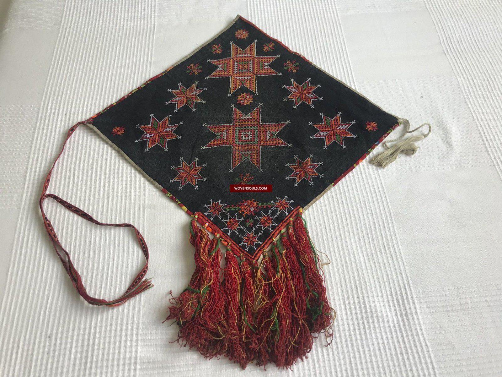 1374 SOLD Vintage Yao Tribal Embroidery Textile Art - Bridal Scarf-WOVENSOULS-Antique-Vintage-Textiles-Art-Decor