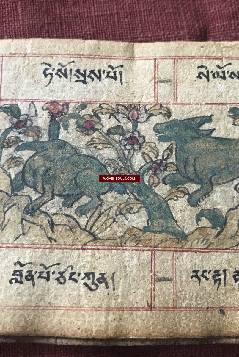 1376 Antique Tibetan Painted Manuscript - Zodiac Animals - SOLD-WOVENSOULS-Antique-Vintage-Textiles-Art-Decor