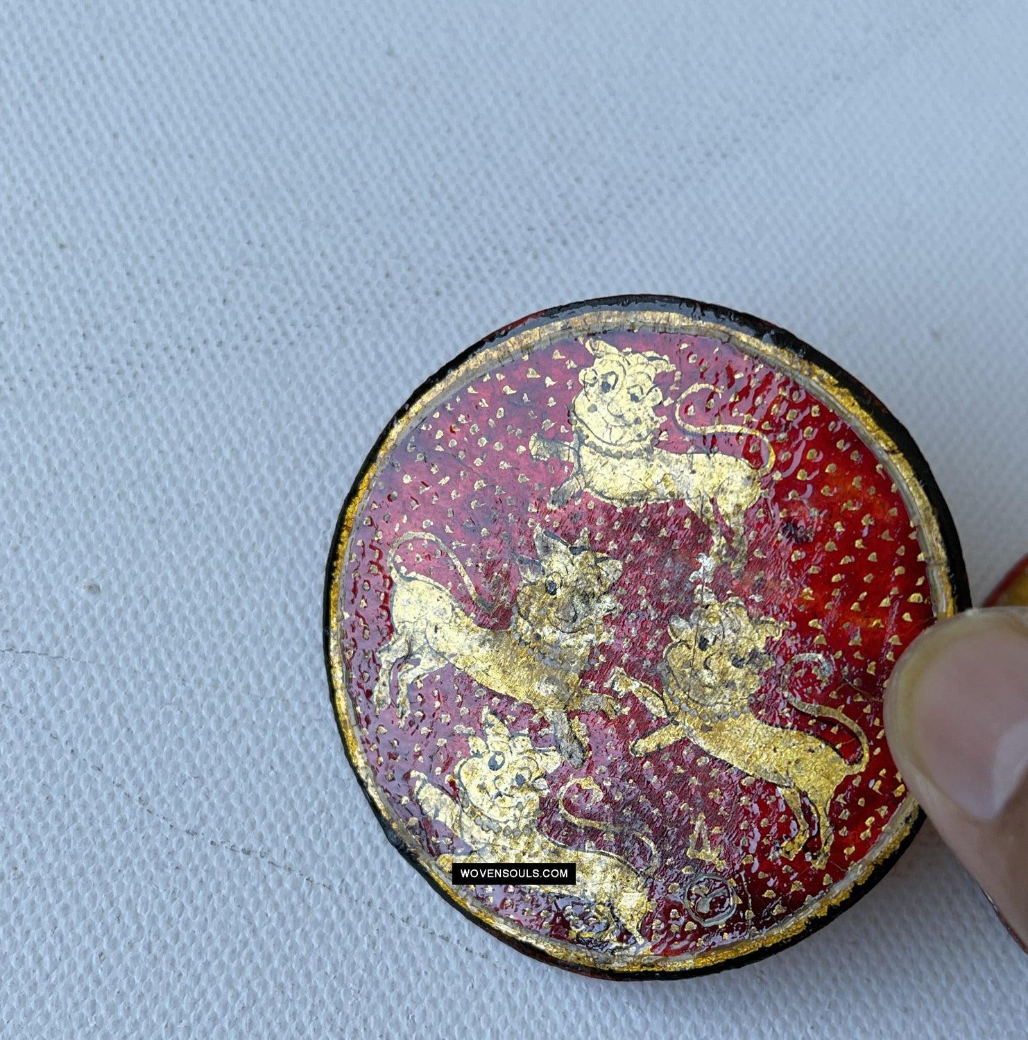 1383-A Group of Antique Lacquered Ganjifa Playing Cards with Gold Illumination-WOVENSOULS Antique Textiles & Art Gallery