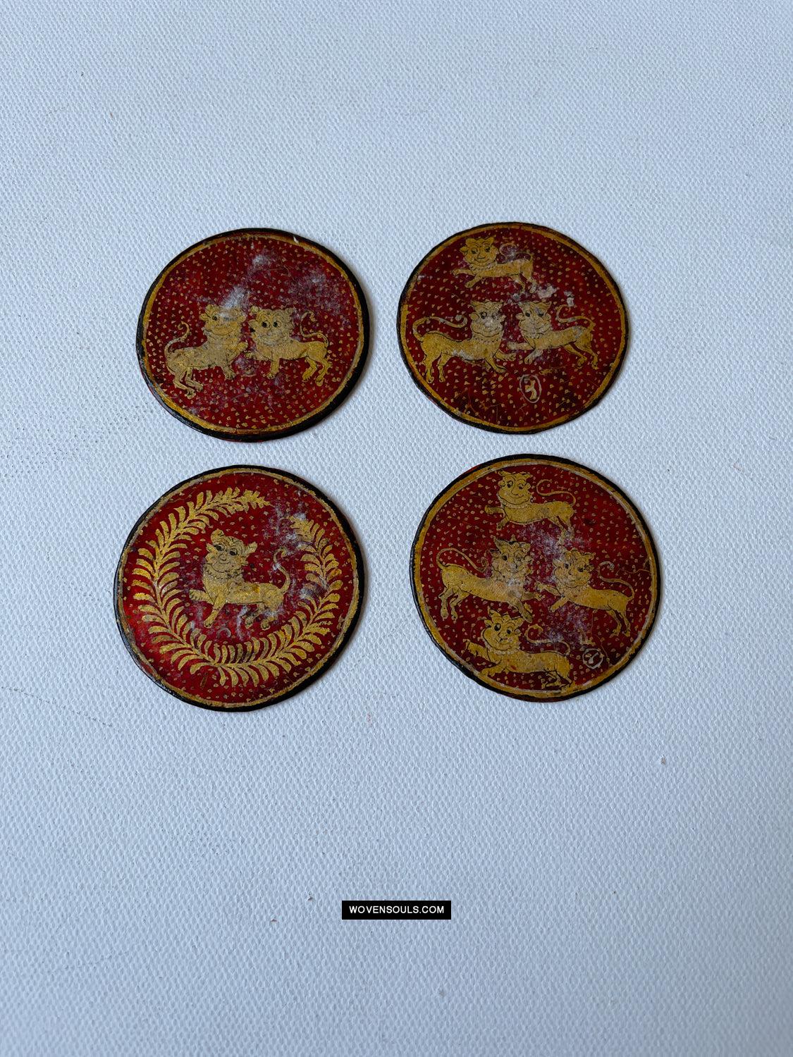 1383-A Group of Antique Lacquered Ganjifa Playing Cards with Gold Illumination-WOVENSOULS Antique Textiles & Art Gallery