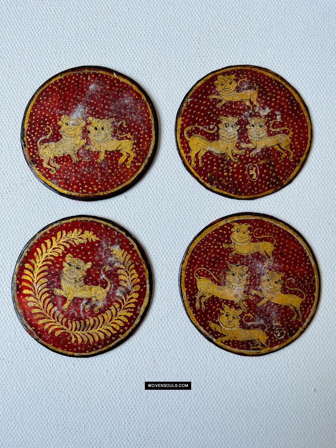 1383-A Group of Antique Lacquered Ganjifa Playing Cards with Gold Illumination-WOVENSOULS Antique Textiles & Art Gallery