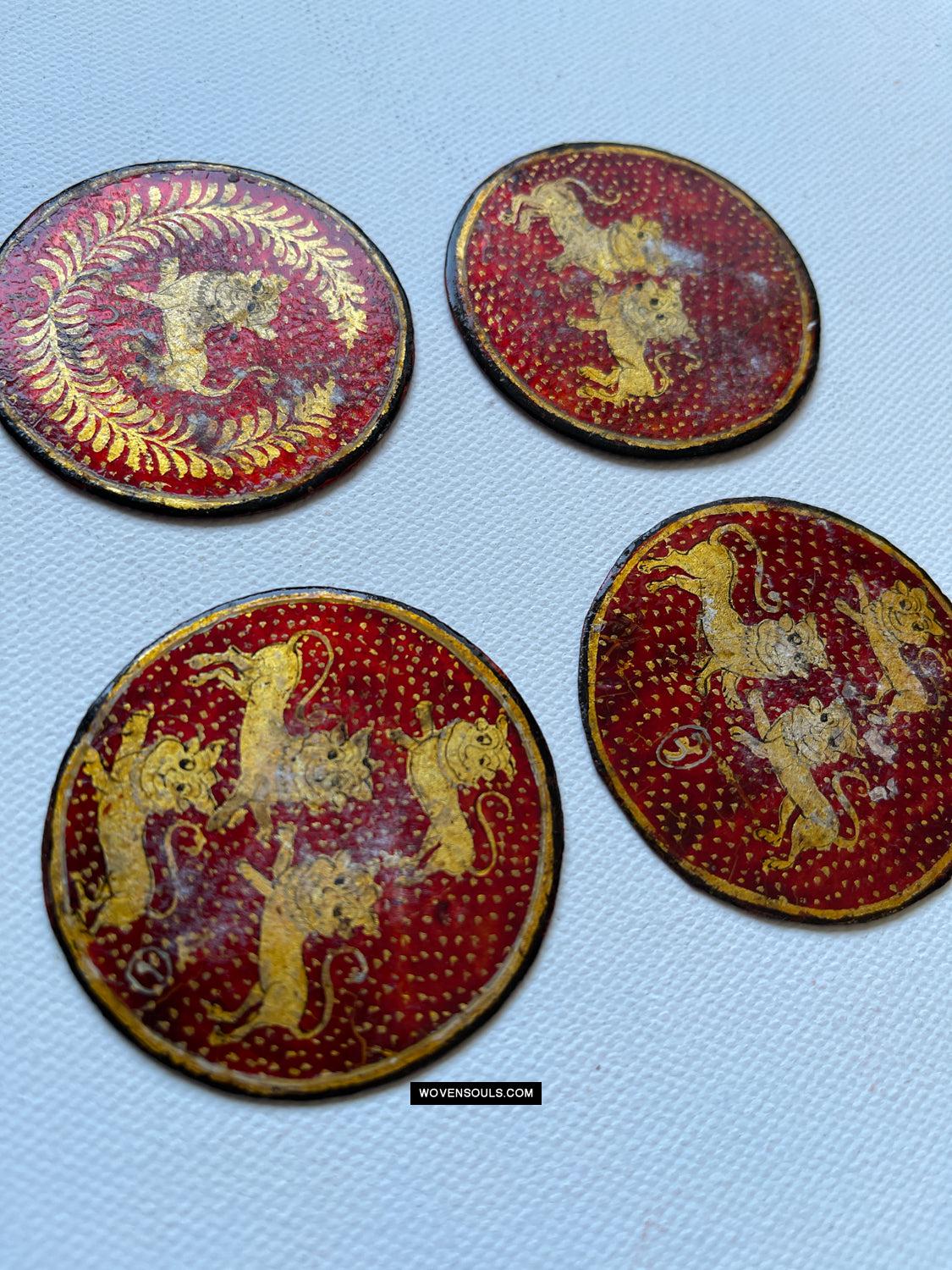 1383-A Group of Antique Lacquered Ganjifa Playing Cards with Gold Illumination-WOVENSOULS Antique Textiles & Art Gallery