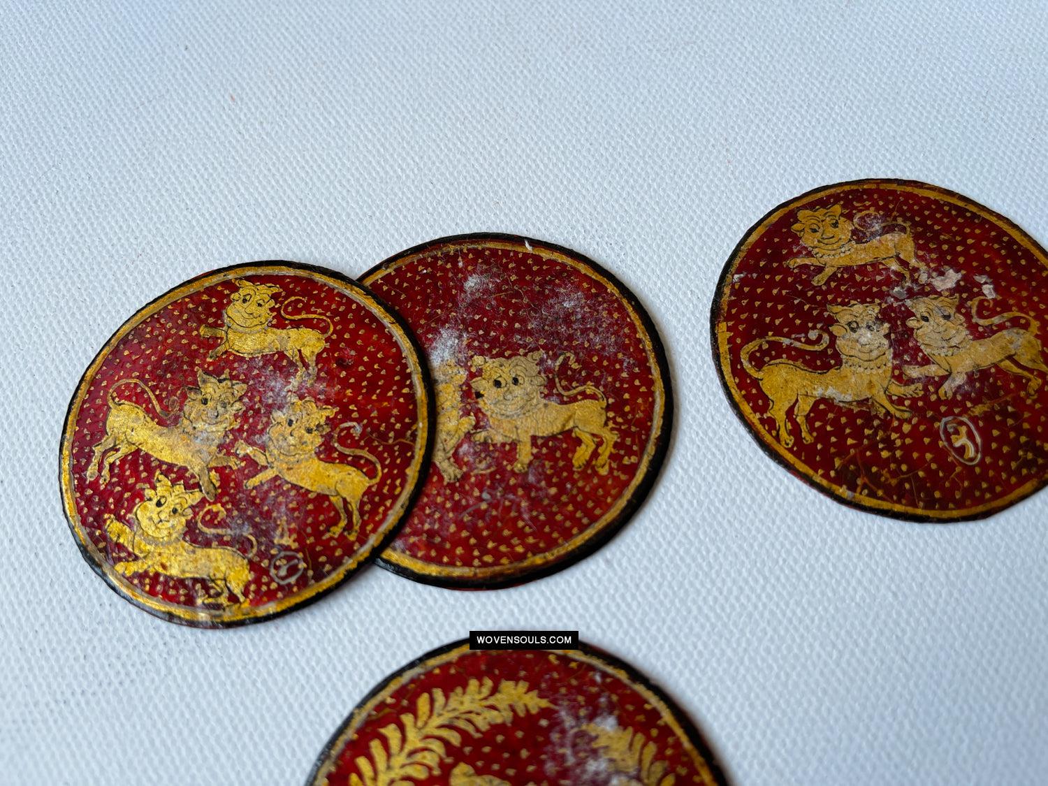 1383-A Group of Antique Lacquered Ganjifa Playing Cards with Gold Illumination-WOVENSOULS Antique Textiles & Art Gallery