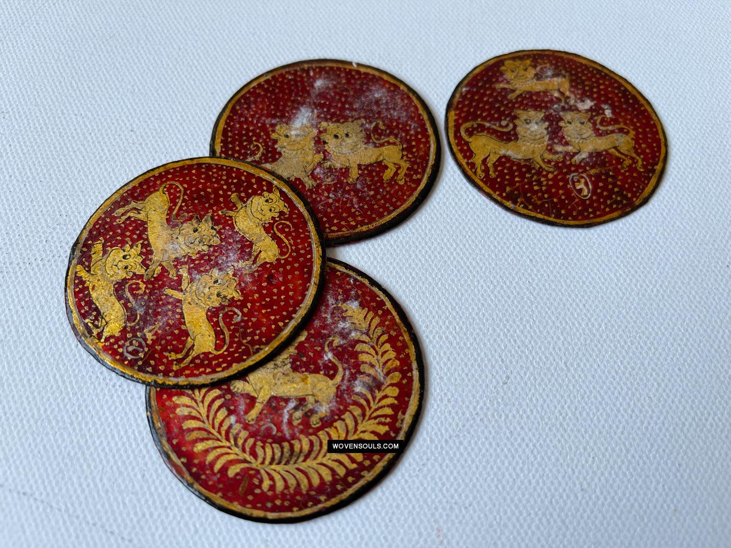 1383-A Group of Antique Lacquered Ganjifa Playing Cards with Gold Illumination-WOVENSOULS Antique Textiles & Art Gallery