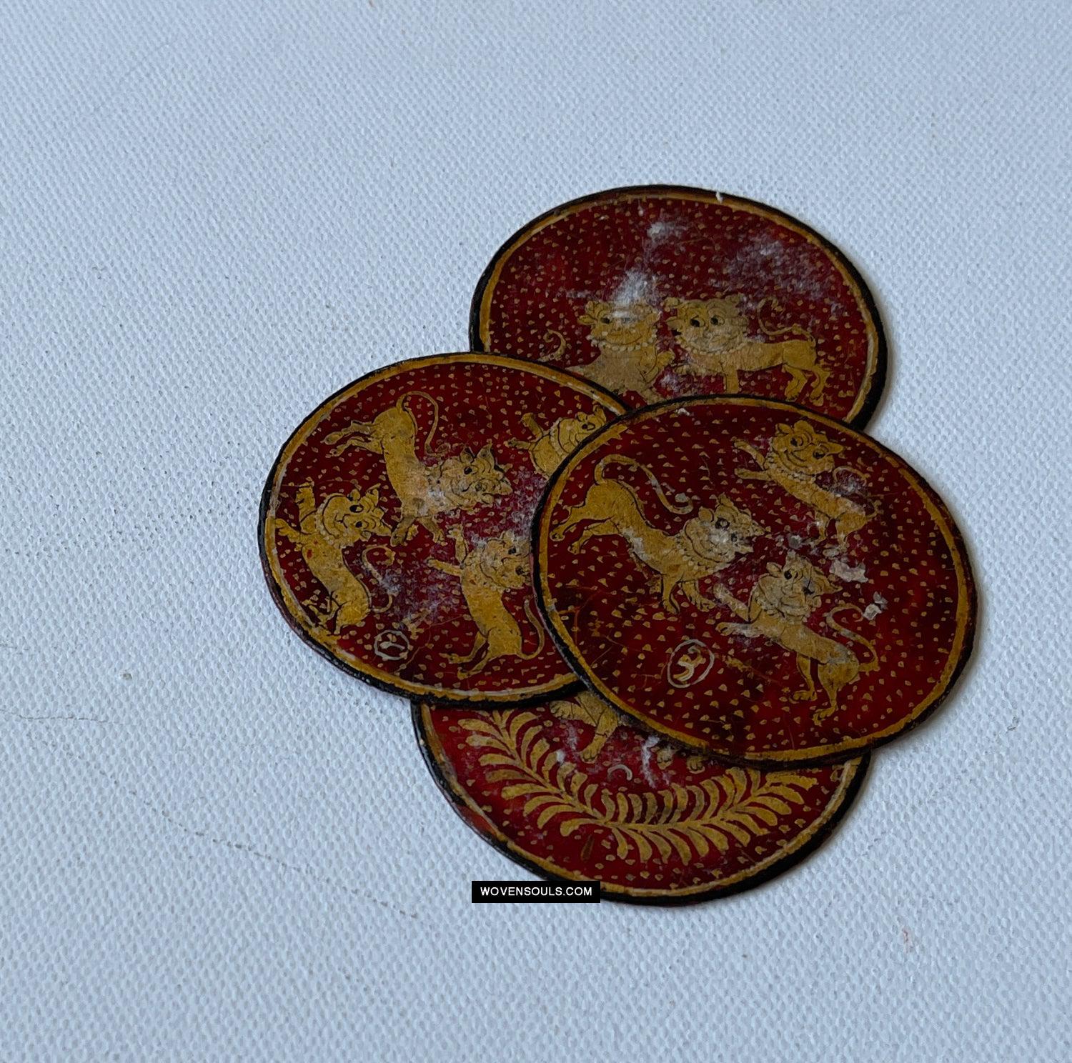 1383-A Group of Antique Lacquered Ganjifa Playing Cards with Gold Illumination-WOVENSOULS Antique Textiles & Art Gallery