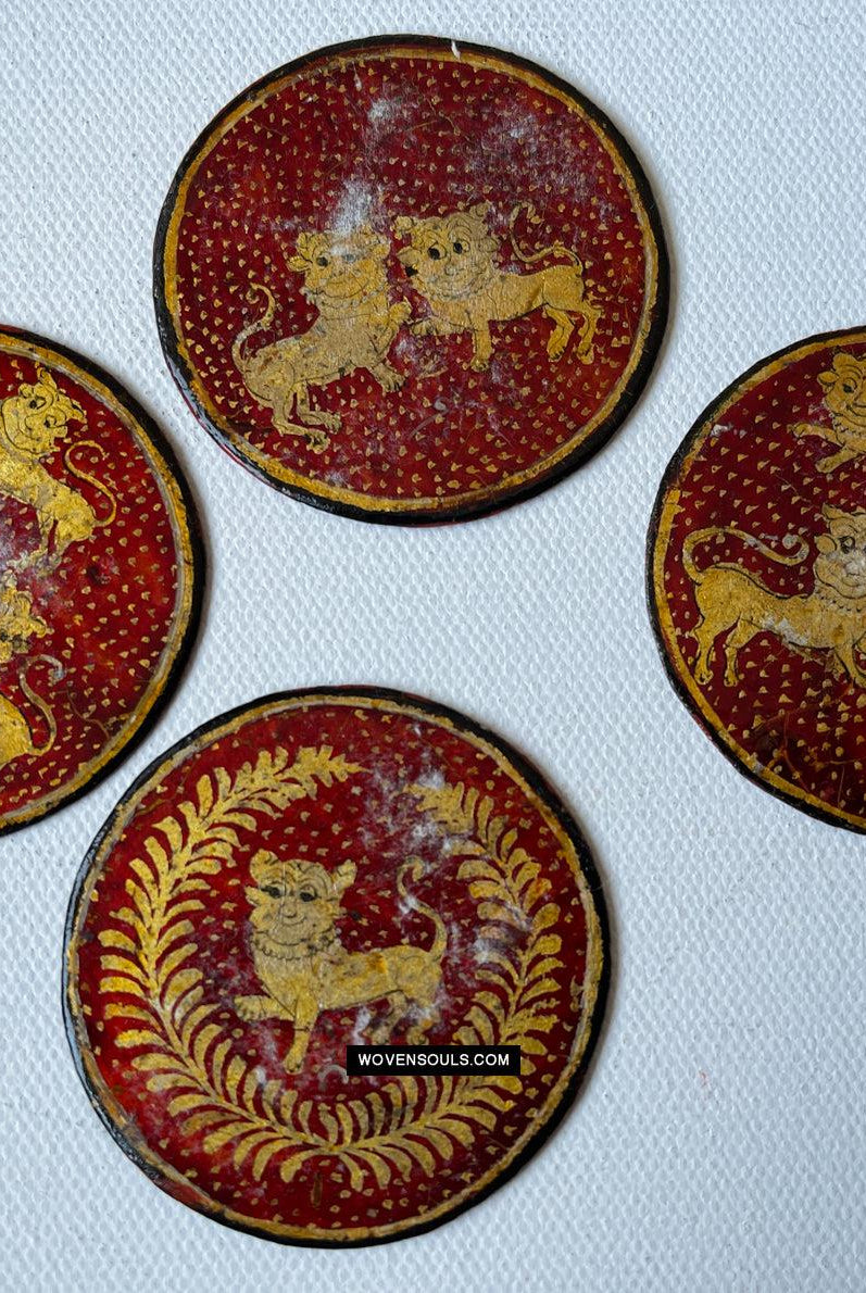 1383-A Group of Antique Lacquered Ganjifa Playing Cards with Gold Illumination-WOVENSOULS Antique Textiles & Art Gallery