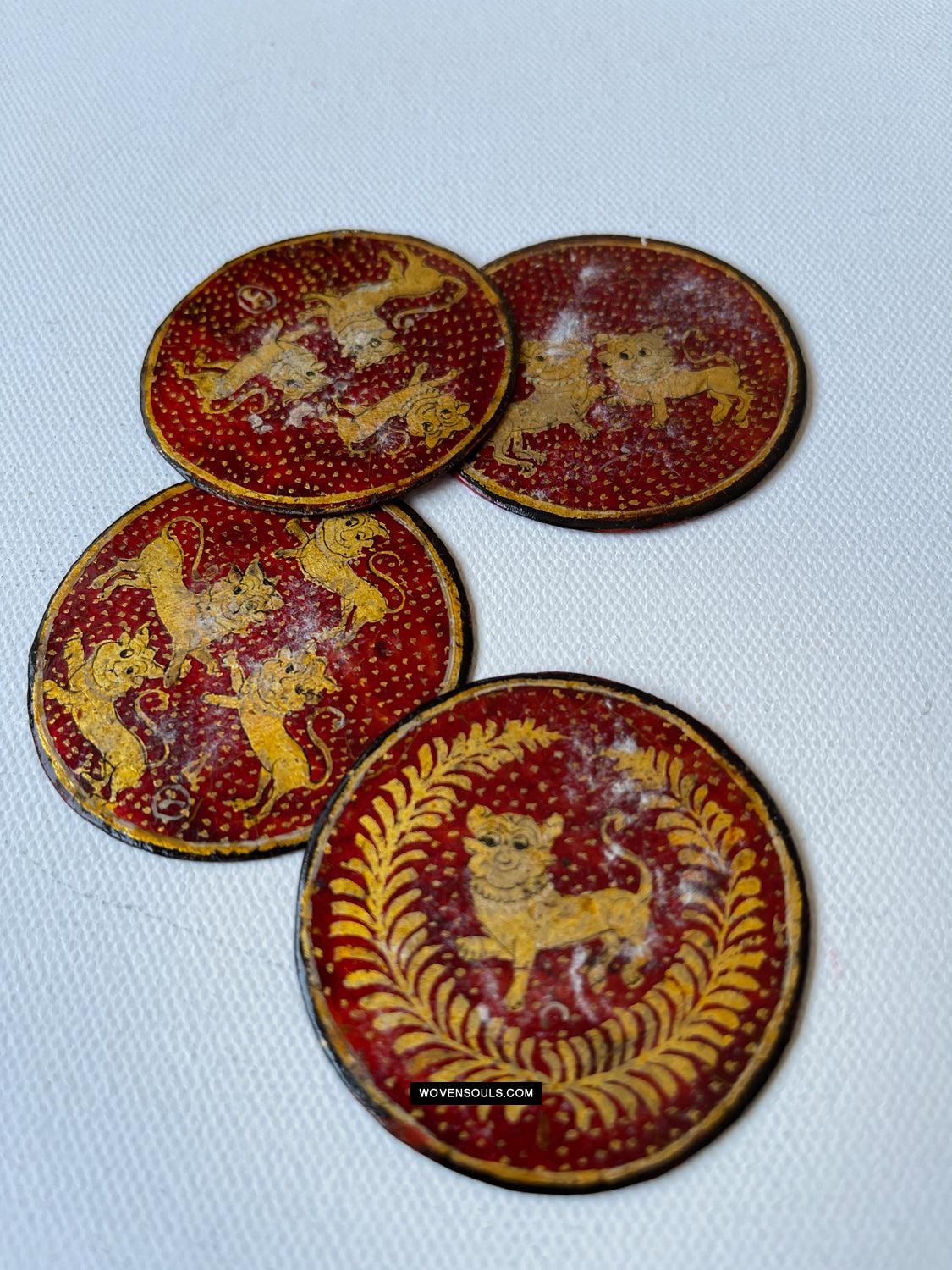 1383-A Group of Antique Lacquered Ganjifa Playing Cards with Gold Illumination-WOVENSOULS Antique Textiles & Art Gallery