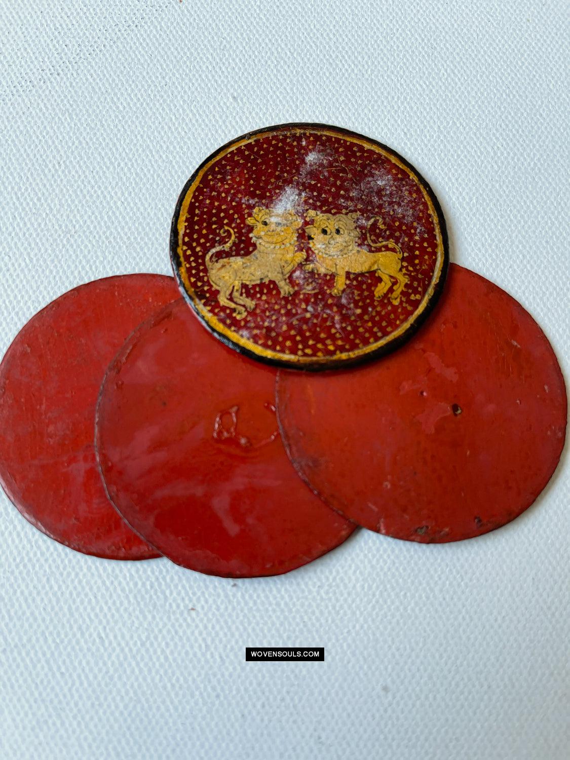 1383-A Group of Antique Lacquered Ganjifa Playing Cards with Gold Illumination-WOVENSOULS Antique Textiles & Art Gallery