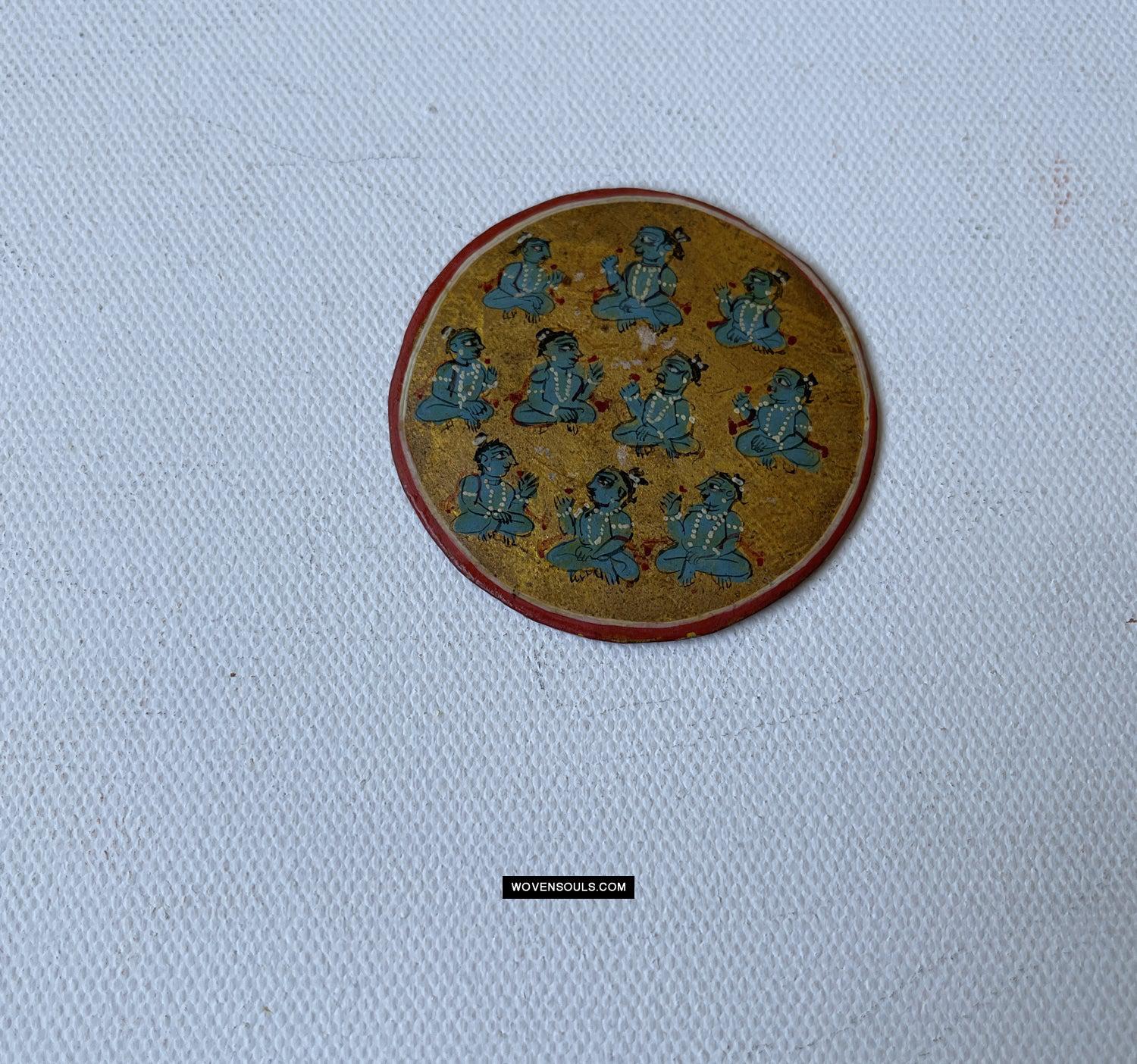 1383-B Group of Antique Lacquered Ganjifa Playing Cards with Gold Illumination-WOVENSOULS Antique Textiles & Art Gallery