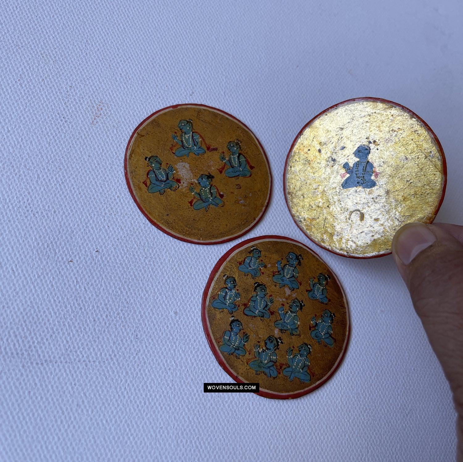 1383-B Group of Antique Lacquered Ganjifa Playing Cards with Gold Illumination-WOVENSOULS Antique Textiles & Art Gallery