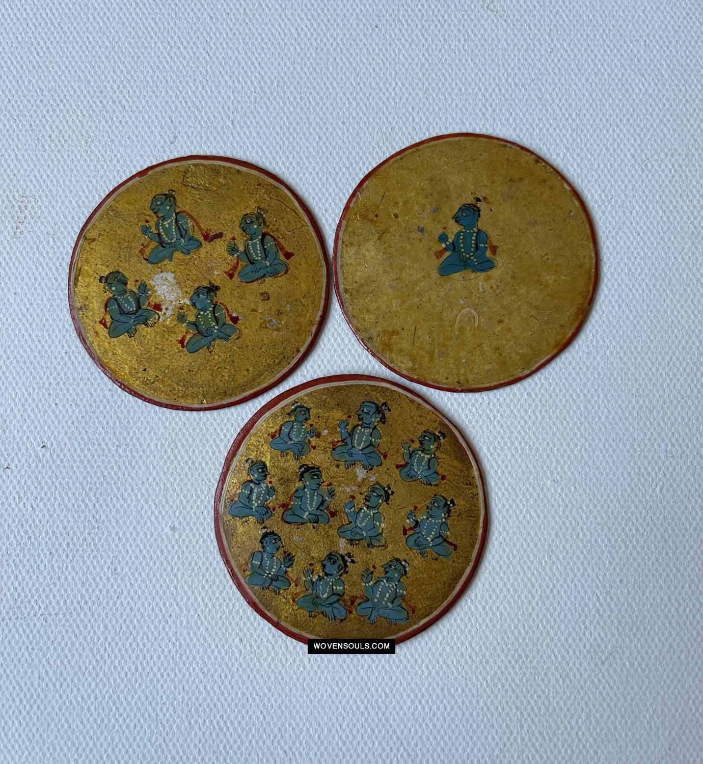 1383-B Group of Antique Lacquered Ganjifa Playing Cards with Gold Illumination-WOVENSOULS Antique Textiles & Art Gallery