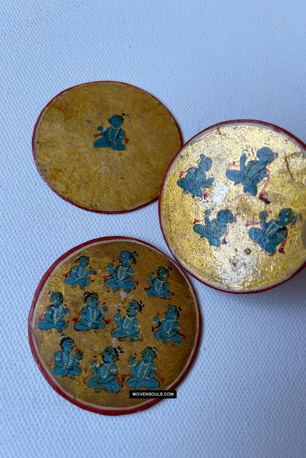 1383-B Group of Antique Lacquered Ganjifa Playing Cards with Gold Illumination-WOVENSOULS Antique Textiles & Art Gallery