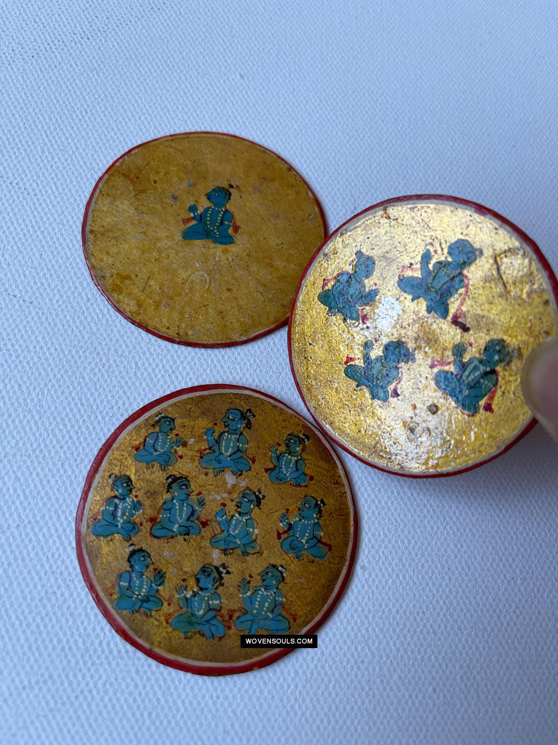 1383-B Group of Antique Lacquered Ganjifa Playing Cards with Gold Illumination-WOVENSOULS Antique Textiles & Art Gallery