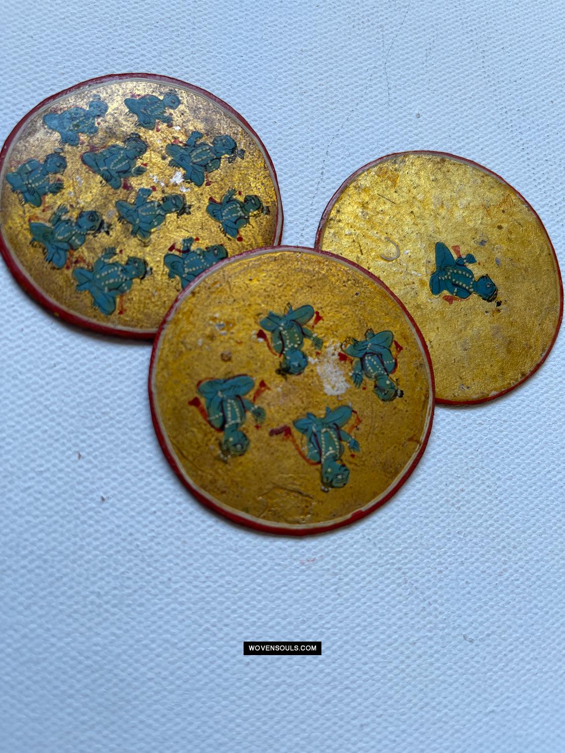 1383-B Group of Antique Lacquered Ganjifa Playing Cards with Gold Illumination-WOVENSOULS Antique Textiles & Art Gallery