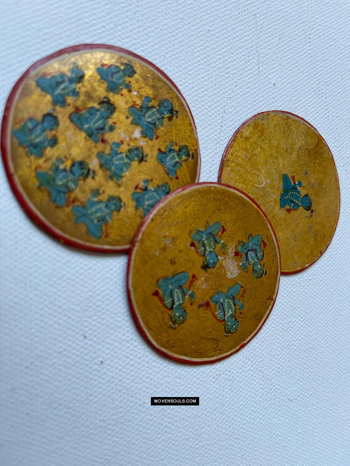 1383-B Group of Antique Lacquered Ganjifa Playing Cards with Gold Illumination-WOVENSOULS Antique Textiles & Art Gallery