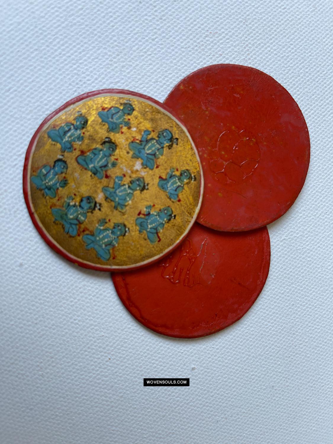 1383-B Group of Antique Lacquered Ganjifa Playing Cards with Gold Illumination-WOVENSOULS Antique Textiles & Art Gallery