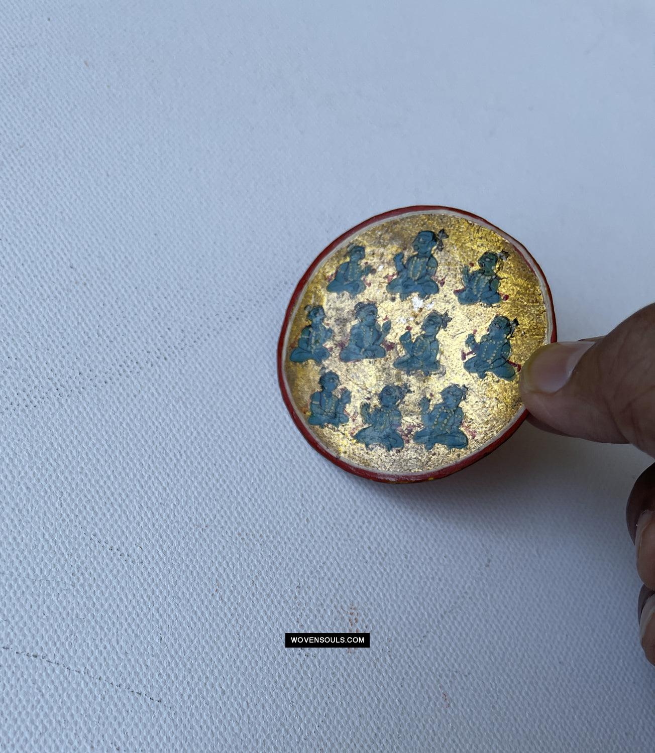 1383-B Group of Antique Lacquered Ganjifa Playing Cards with Gold Illumination-WOVENSOULS Antique Textiles & Art Gallery