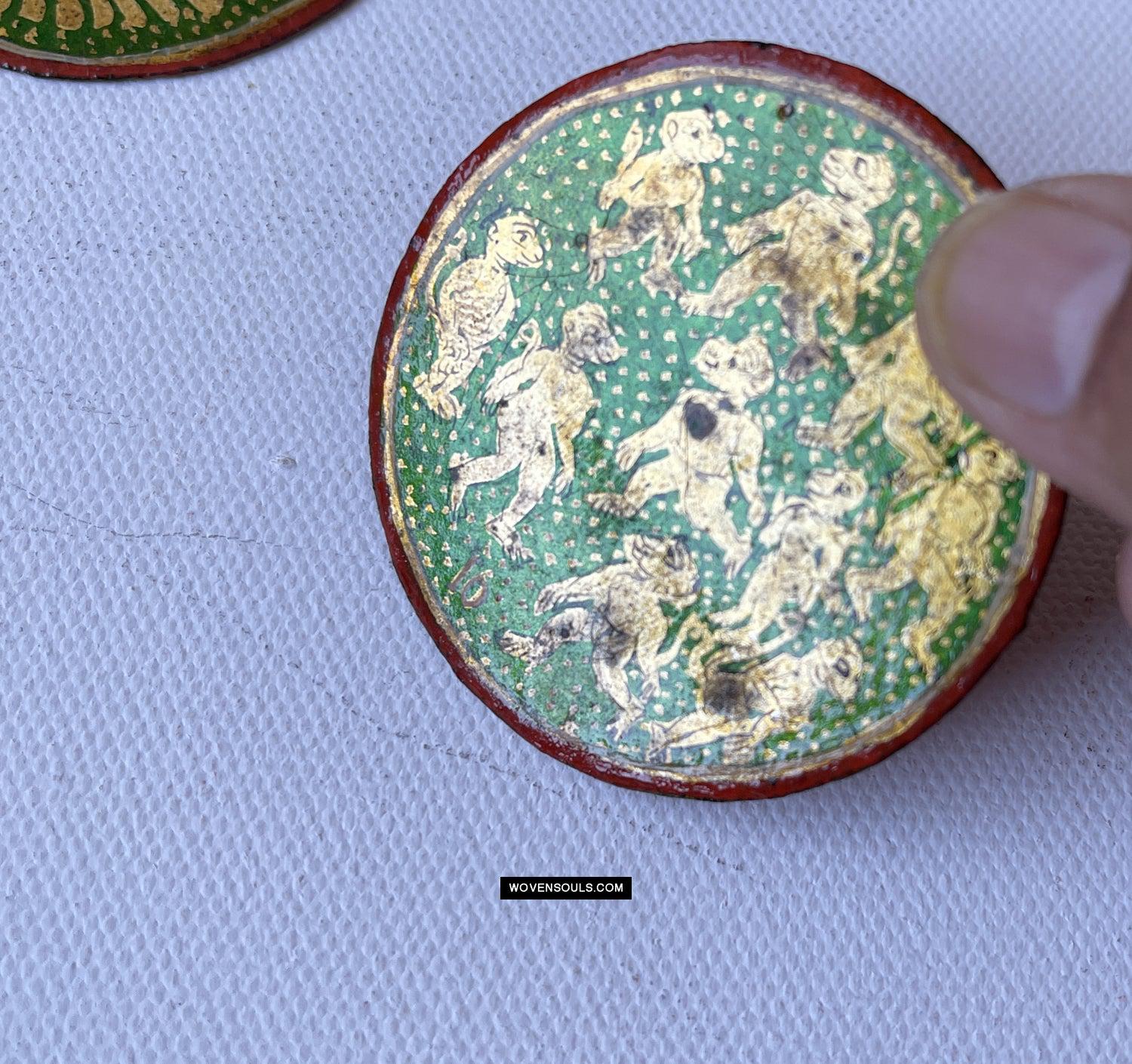 1383-C Group of Antique Lacquered Ganjifa Playing Cards with Gold Illumination-WOVENSOULS Antique Textiles & Art Gallery