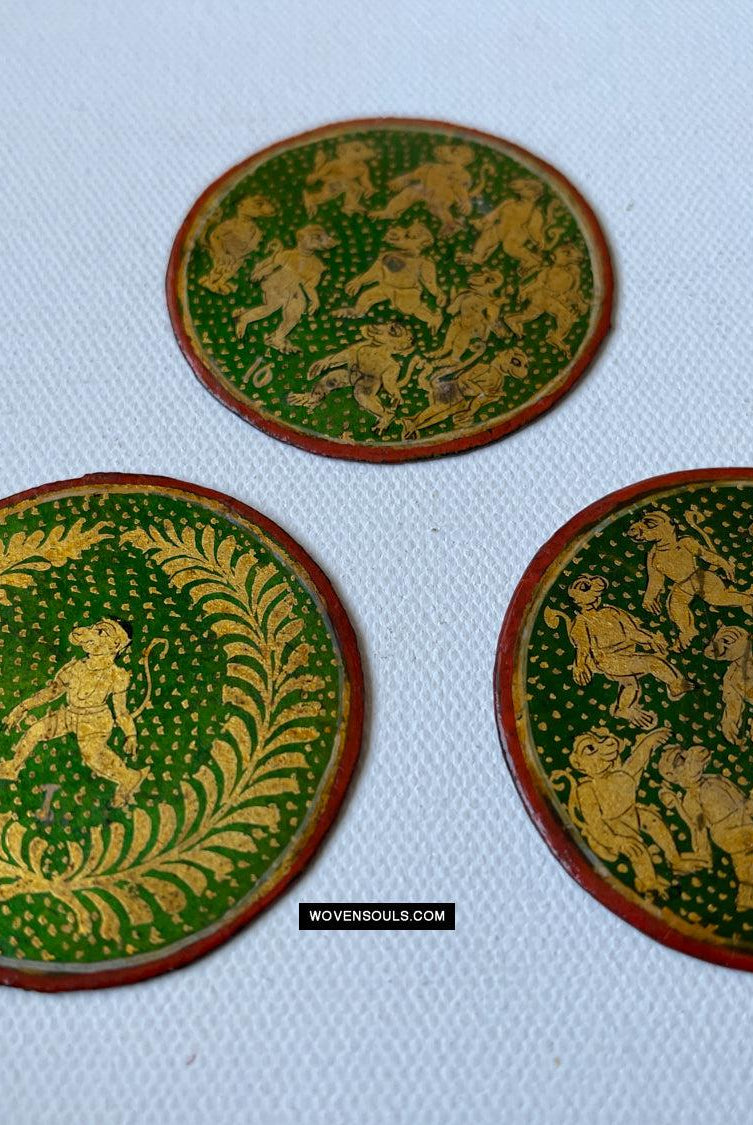 1383-C Group of Antique Lacquered Ganjifa Playing Cards with Gold Illumination-WOVENSOULS Antique Textiles & Art Gallery