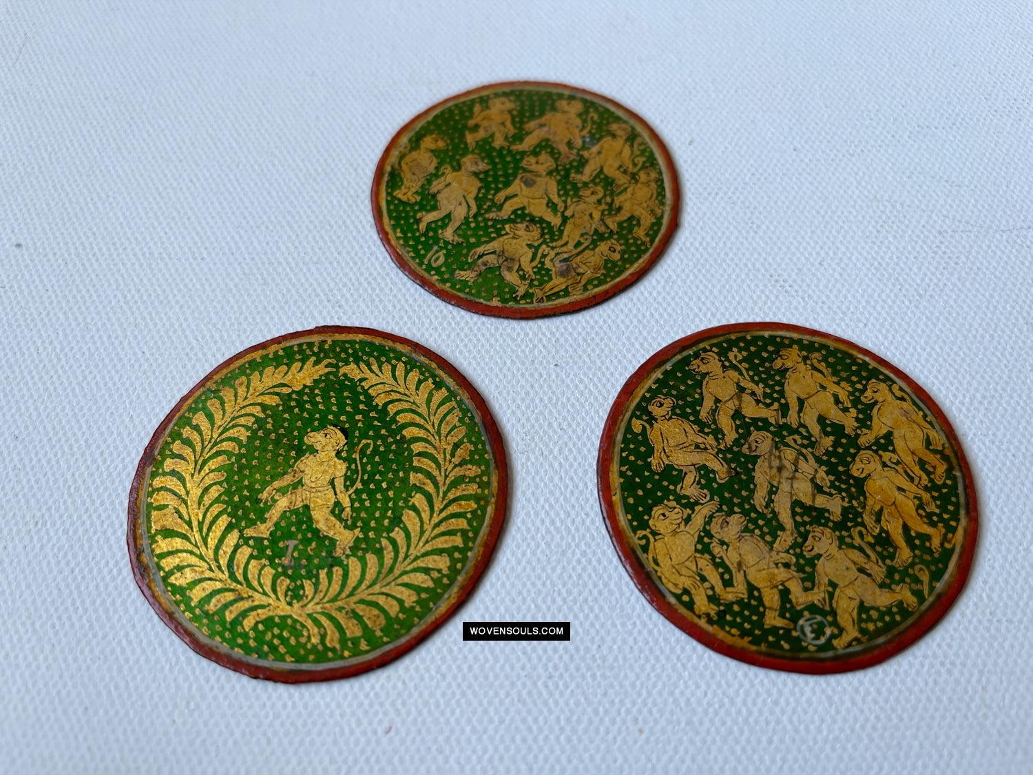 1383-C Group of Antique Lacquered Ganjifa Playing Cards with Gold Illumination-WOVENSOULS Antique Textiles & Art Gallery