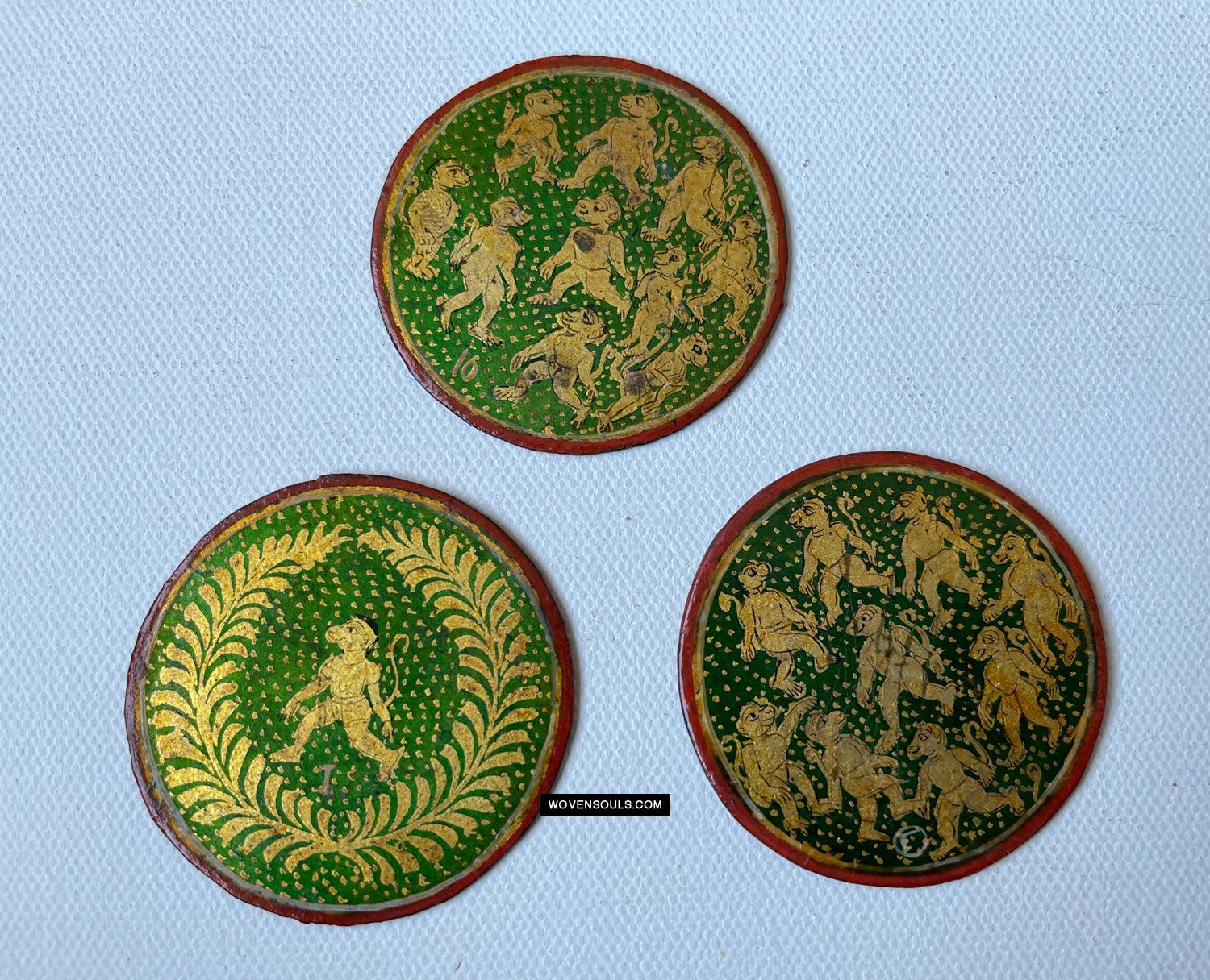 1383-C Group of Antique Lacquered Ganjifa Playing Cards with Gold Illumination-WOVENSOULS Antique Textiles & Art Gallery