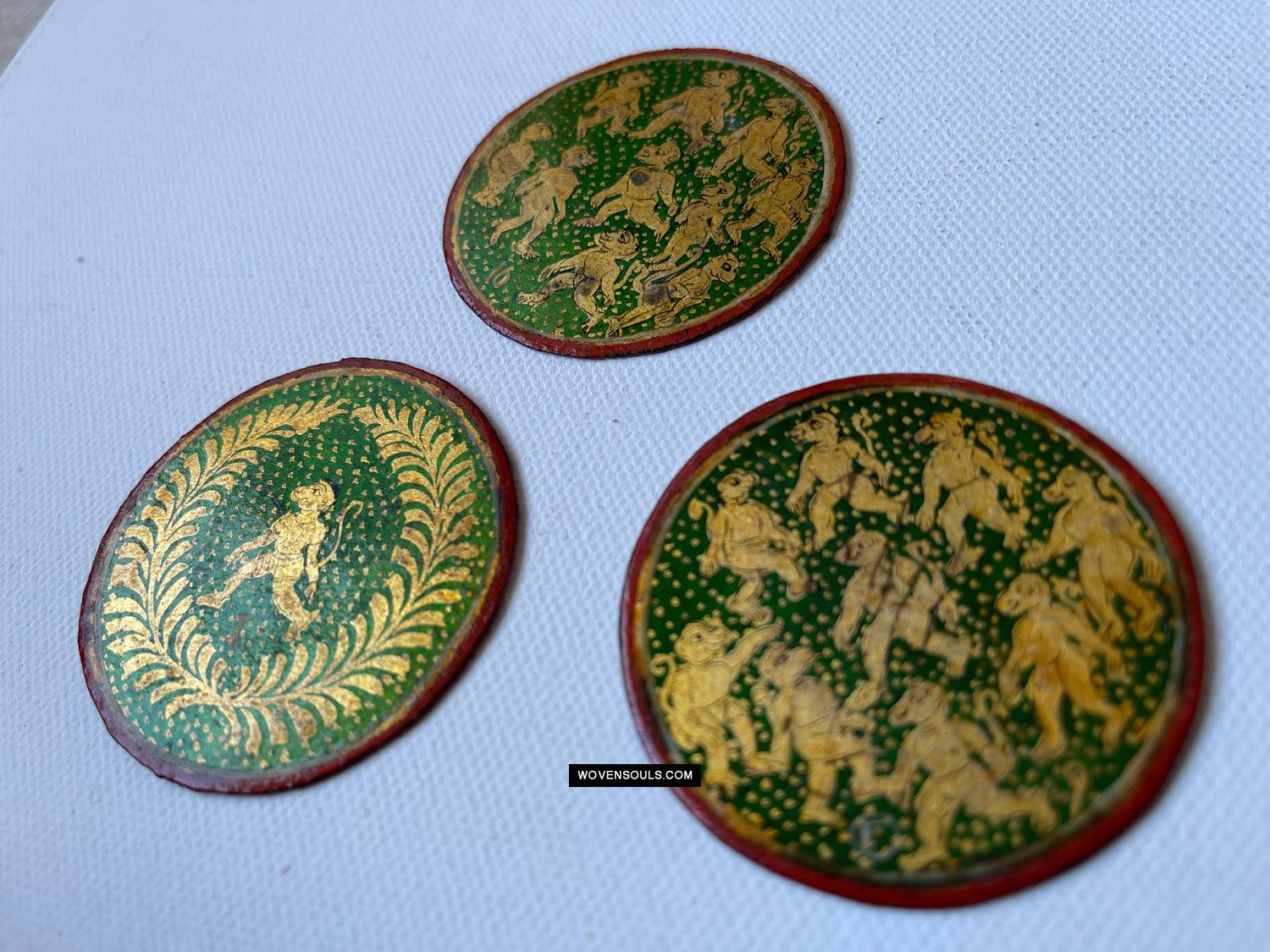 1383-C Group of Antique Lacquered Ganjifa Playing Cards with Gold Illumination-WOVENSOULS Antique Textiles & Art Gallery