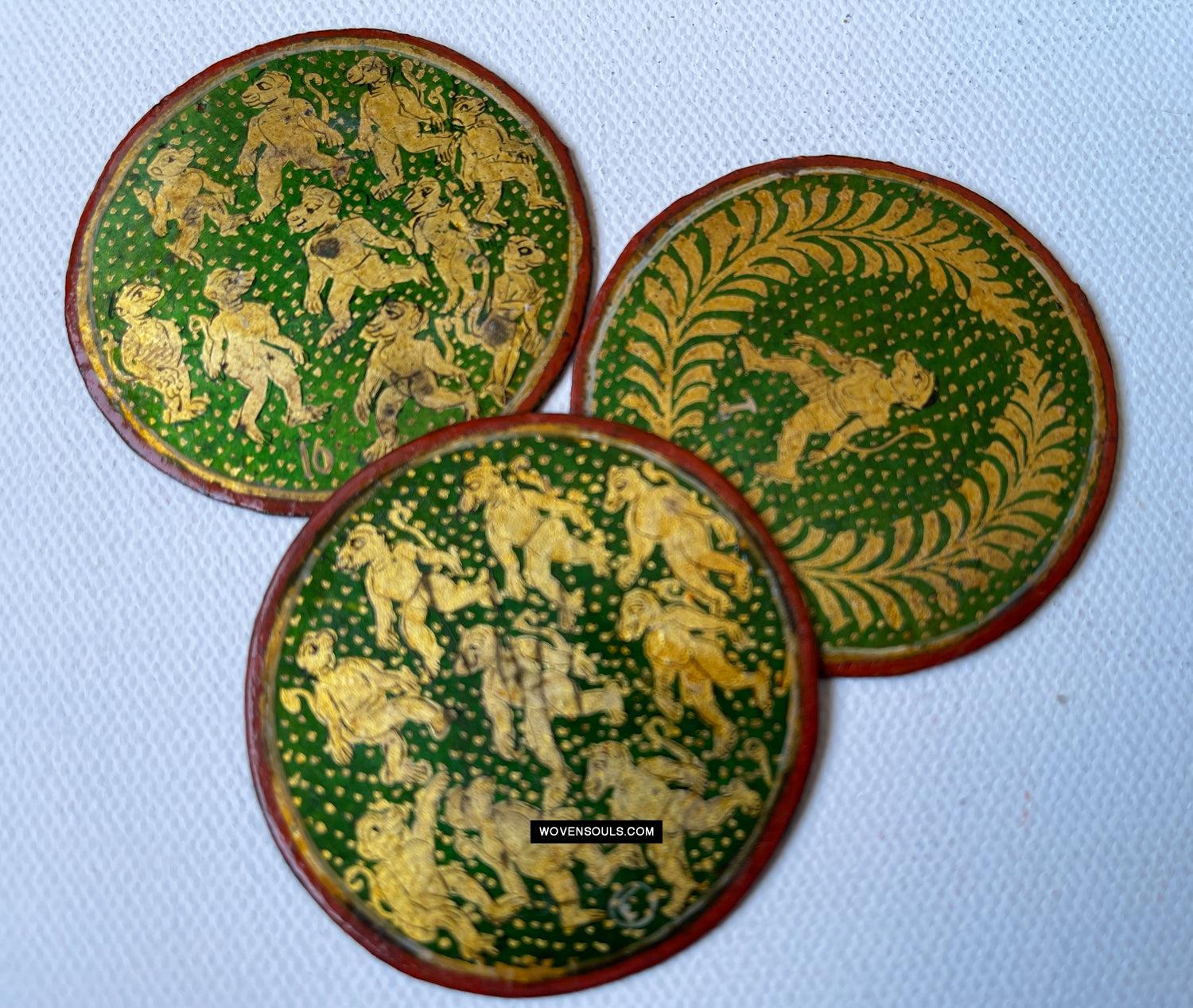 1383-C Group of Antique Lacquered Ganjifa Playing Cards with Gold Illumination-WOVENSOULS Antique Textiles & Art Gallery