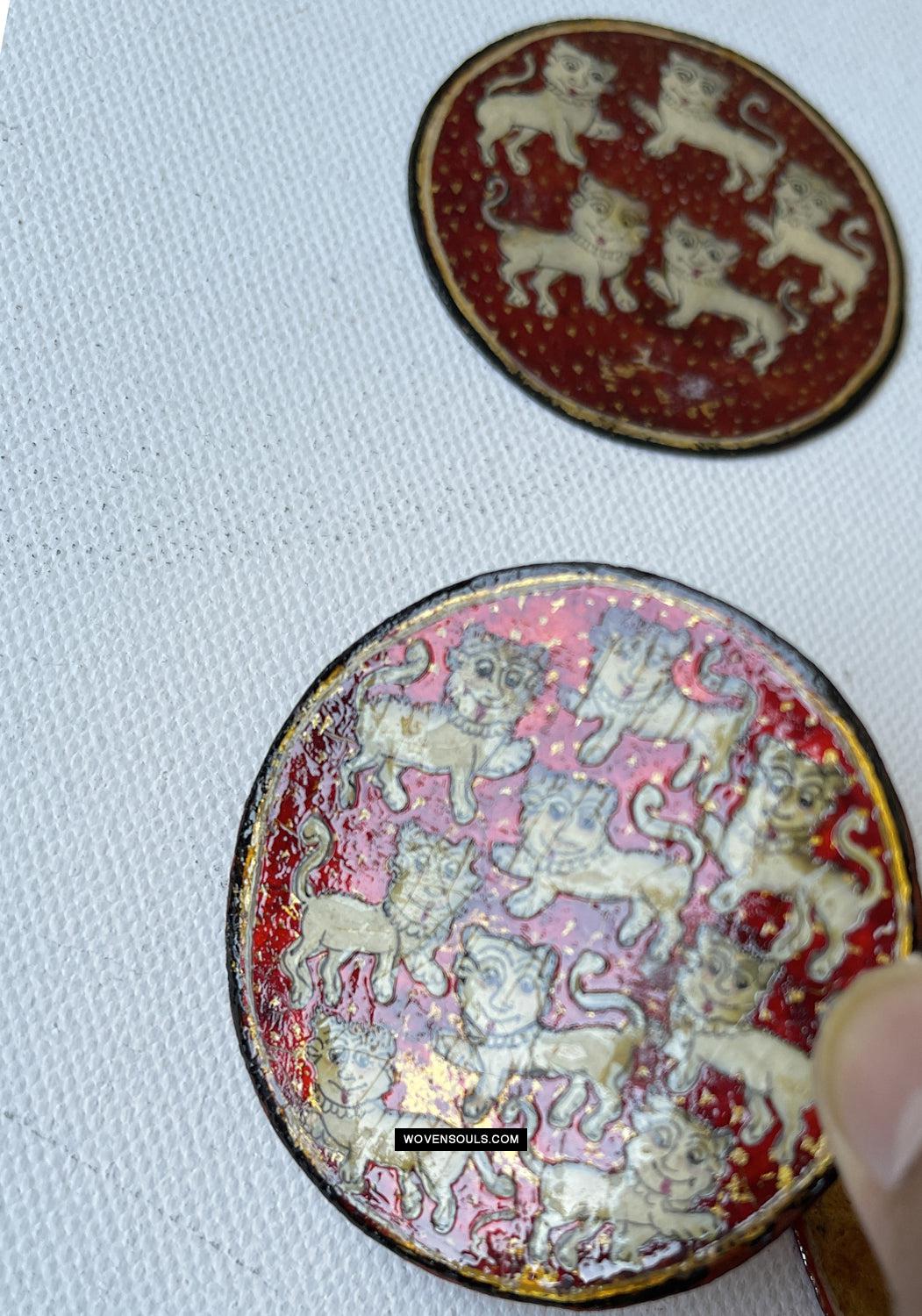 1383-D SOLD Group of Antique Lacquered Ganjifa Playing Cards with Gold Illumination-WOVENSOULS Antique Textiles & Art Gallery