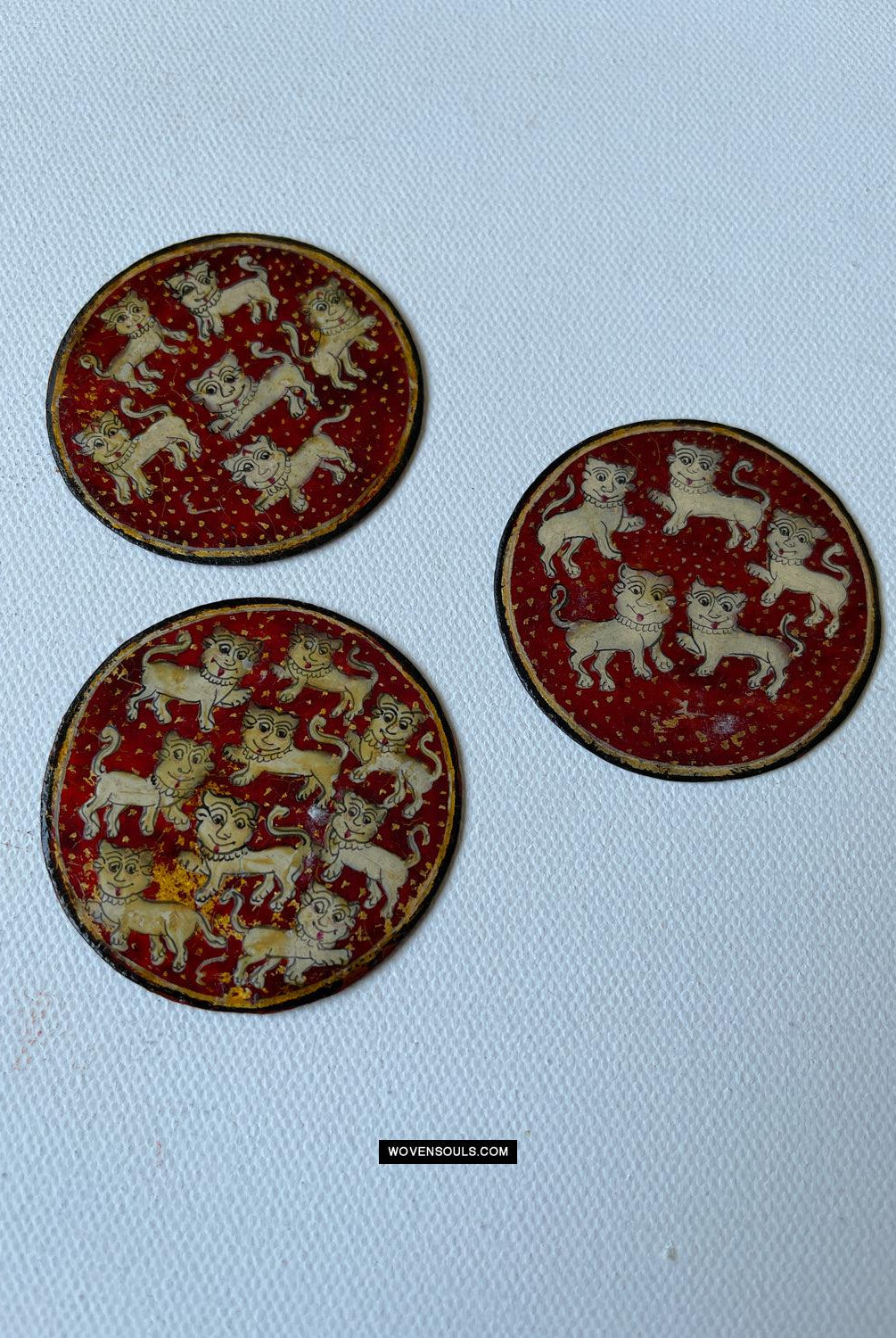 1383-D SOLD Group of Antique Lacquered Ganjifa Playing Cards with Gold Illumination-WOVENSOULS Antique Textiles & Art Gallery