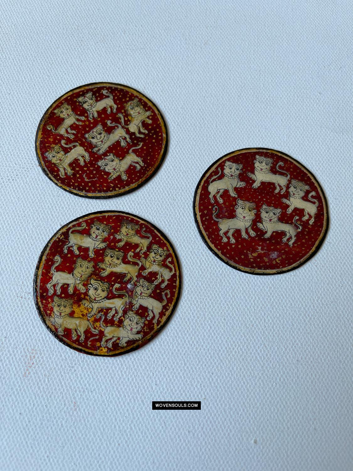 1383-D SOLD Group of Antique Lacquered Ganjifa Playing Cards with Gold Illumination-WOVENSOULS Antique Textiles & Art Gallery