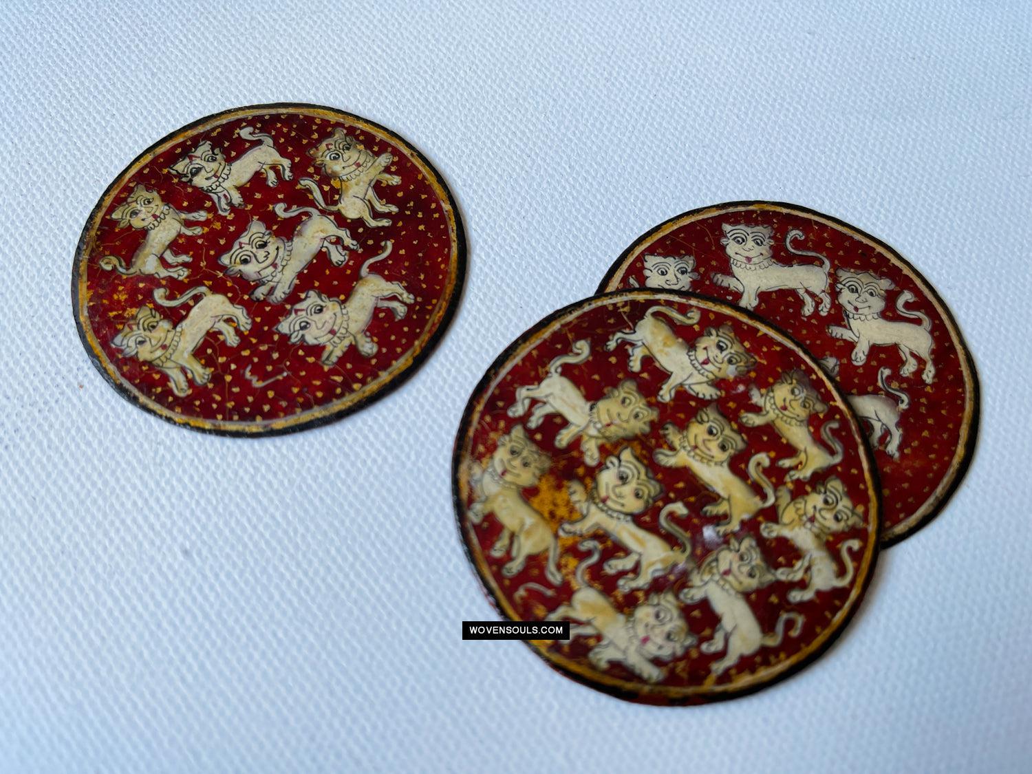 1383-D SOLD Group of Antique Lacquered Ganjifa Playing Cards with Gold Illumination-WOVENSOULS Antique Textiles & Art Gallery