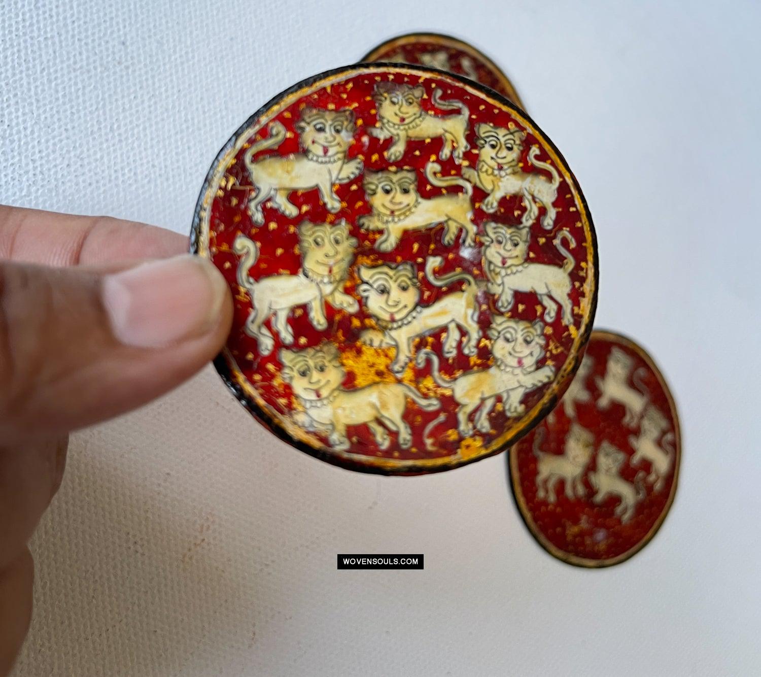 1383-D SOLD Group of Antique Lacquered Ganjifa Playing Cards with Gold Illumination-WOVENSOULS Antique Textiles & Art Gallery