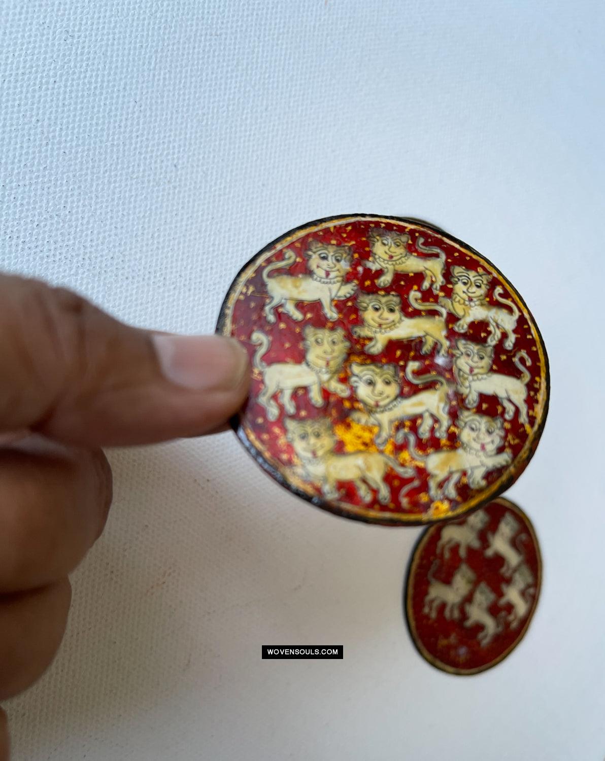 1383-D SOLD Group of Antique Lacquered Ganjifa Playing Cards with Gold Illumination-WOVENSOULS Antique Textiles & Art Gallery