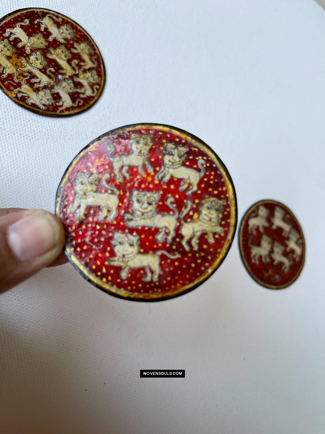 1383-D SOLD Group of Antique Lacquered Ganjifa Playing Cards with Gold Illumination-WOVENSOULS Antique Textiles & Art Gallery