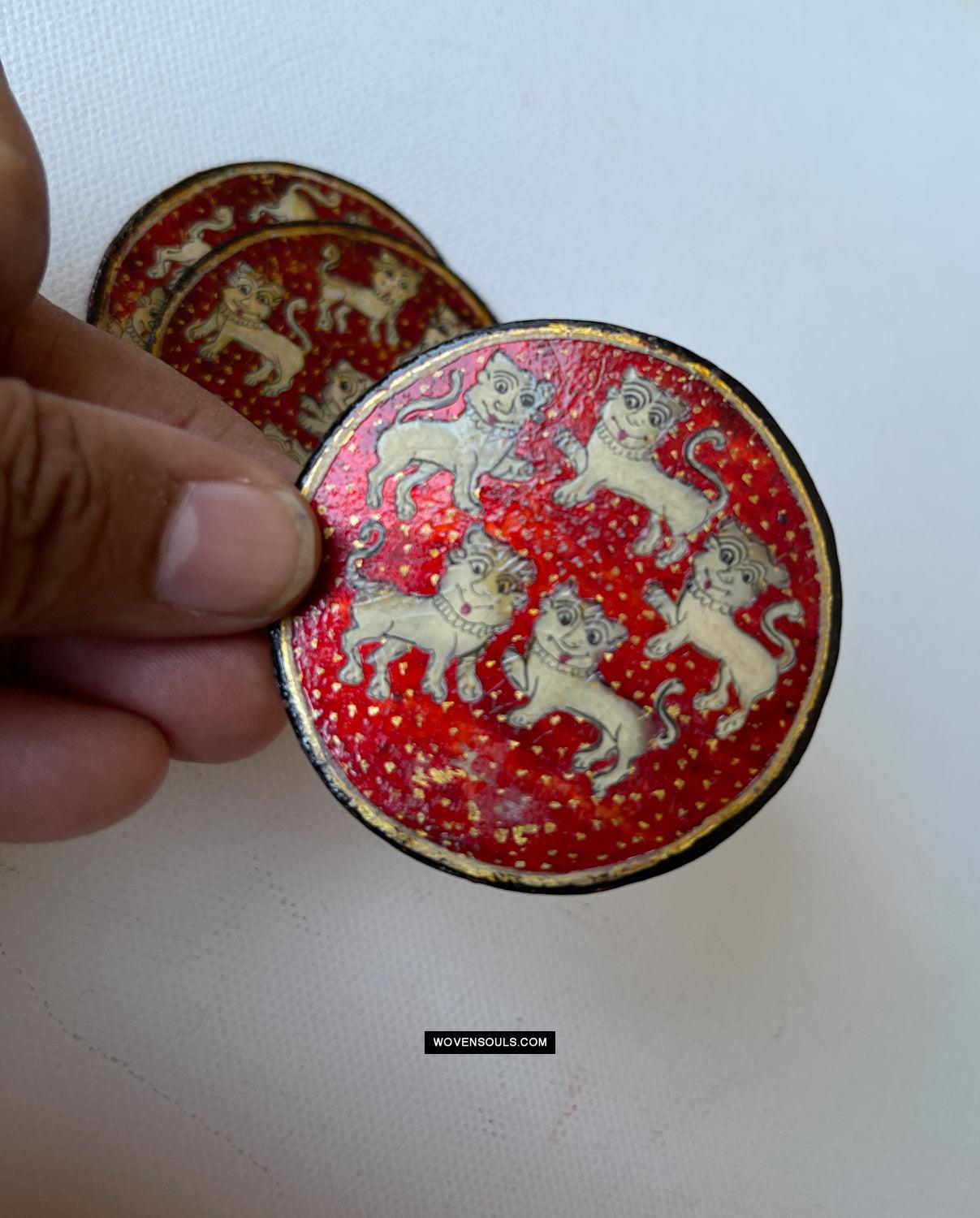 1383-D SOLD Group of Antique Lacquered Ganjifa Playing Cards with Gold Illumination-WOVENSOULS Antique Textiles & Art Gallery