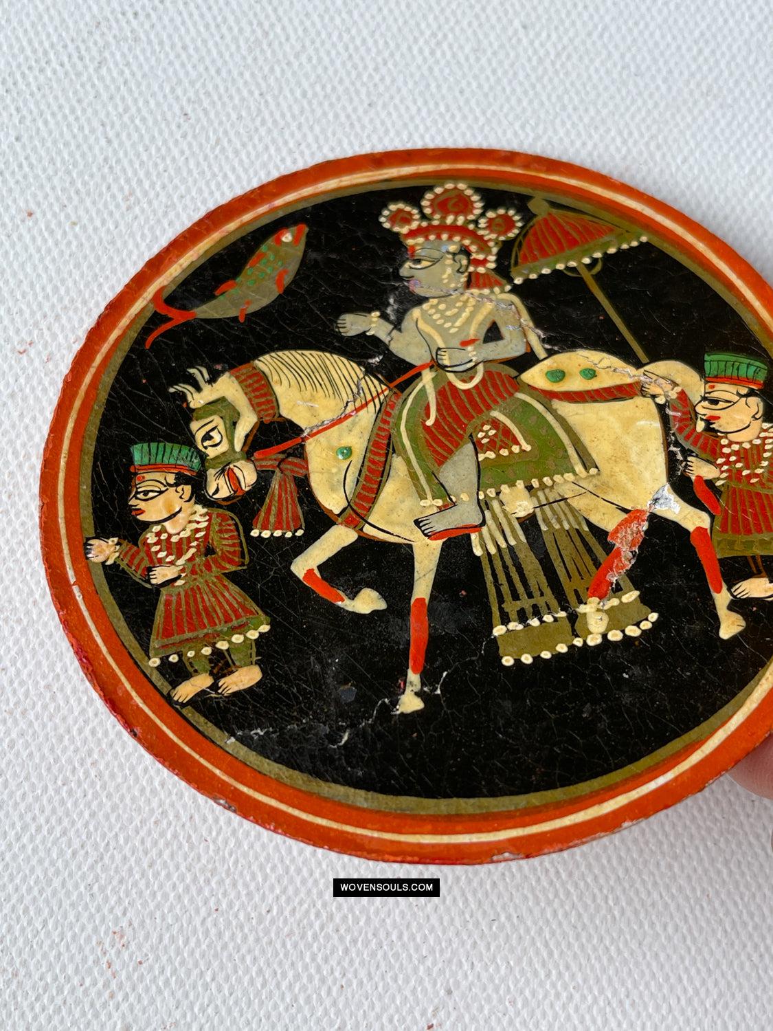 1384-A ONE Large Antique Lacquered Ganjifa Playing Cards - Premium Face Court Card-WOVENSOULS Antique Textiles & Art Gallery