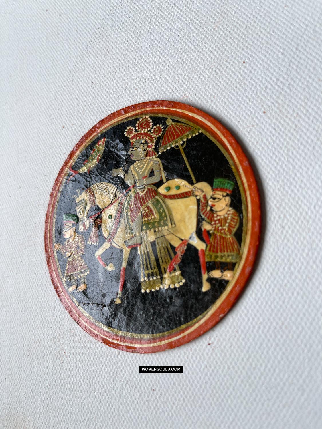 1384-A ONE Large Antique Lacquered Ganjifa Playing Cards - Premium Face Court Card-WOVENSOULS Antique Textiles & Art Gallery