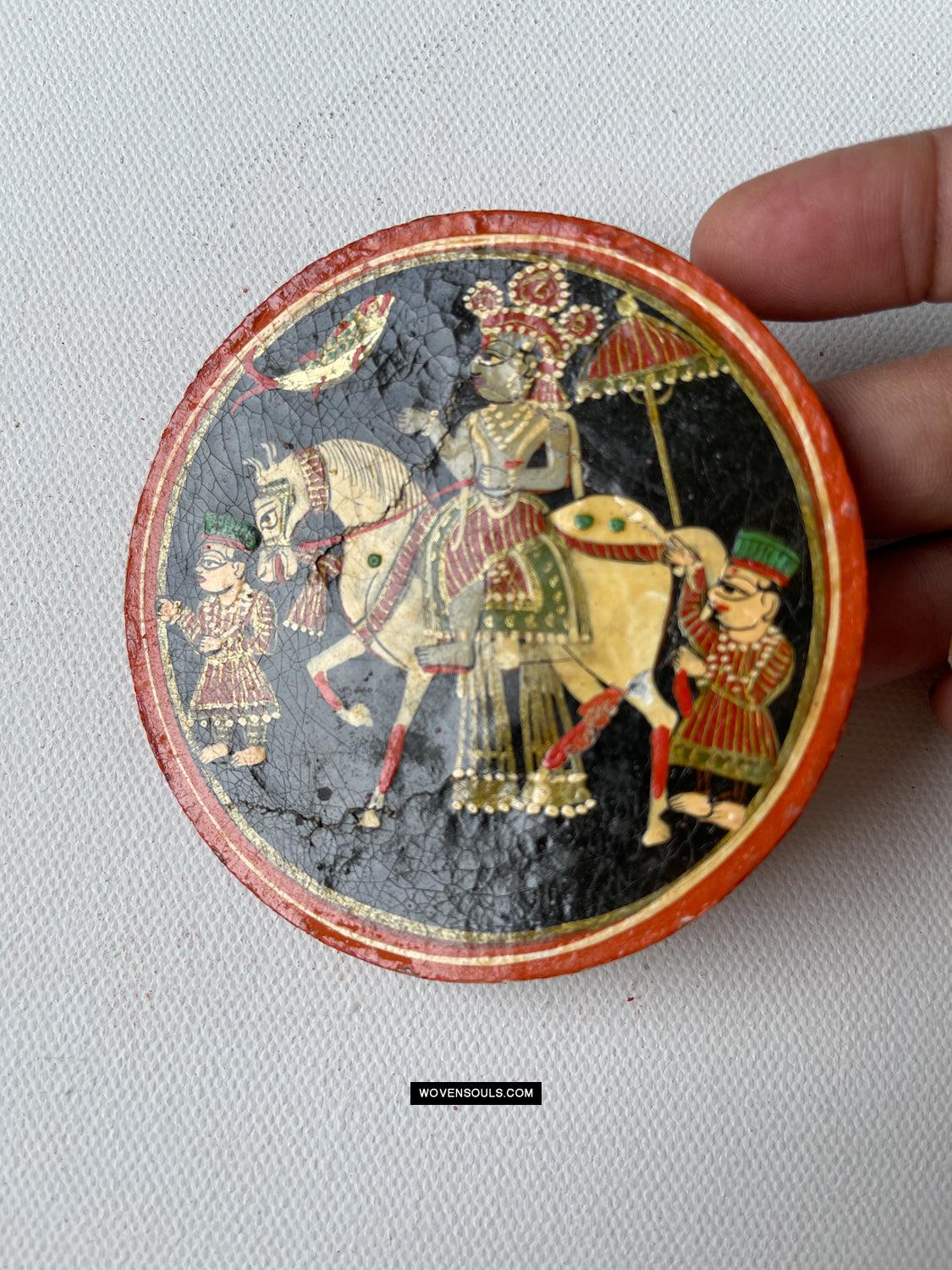 1384-A ONE Large Antique Lacquered Ganjifa Playing Cards - Premium Face Court Card-WOVENSOULS Antique Textiles & Art Gallery