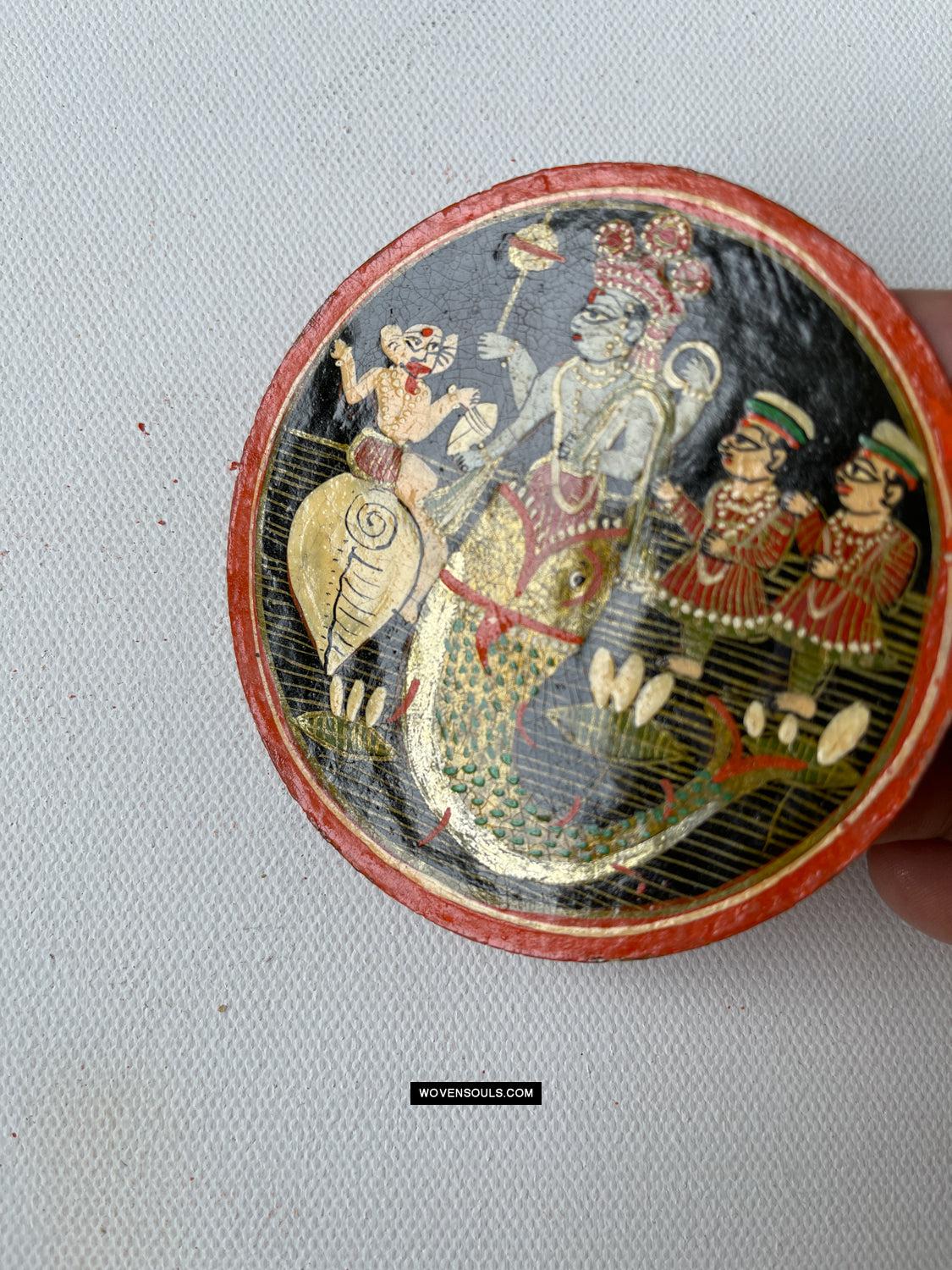 1384-A ONE Large Antique Lacquered Ganjifa Playing Cards - Premium Face Court Card-WOVENSOULS Antique Textiles & Art Gallery