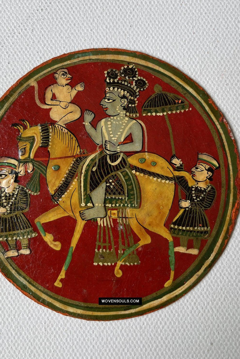 1384-B TWO Large Antique Lacquered Ganjifa Playing Cards - Premium Face Court Card-WOVENSOULS Antique Textiles & Art Gallery