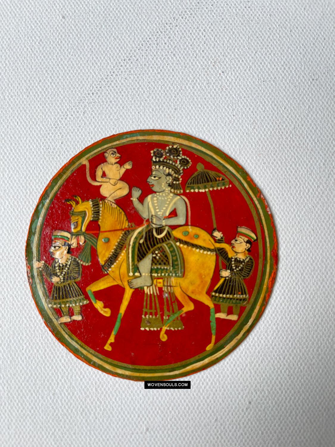 1384-B TWO Large Antique Lacquered Ganjifa Playing Cards - Premium Face Court Card-WOVENSOULS Antique Textiles & Art Gallery