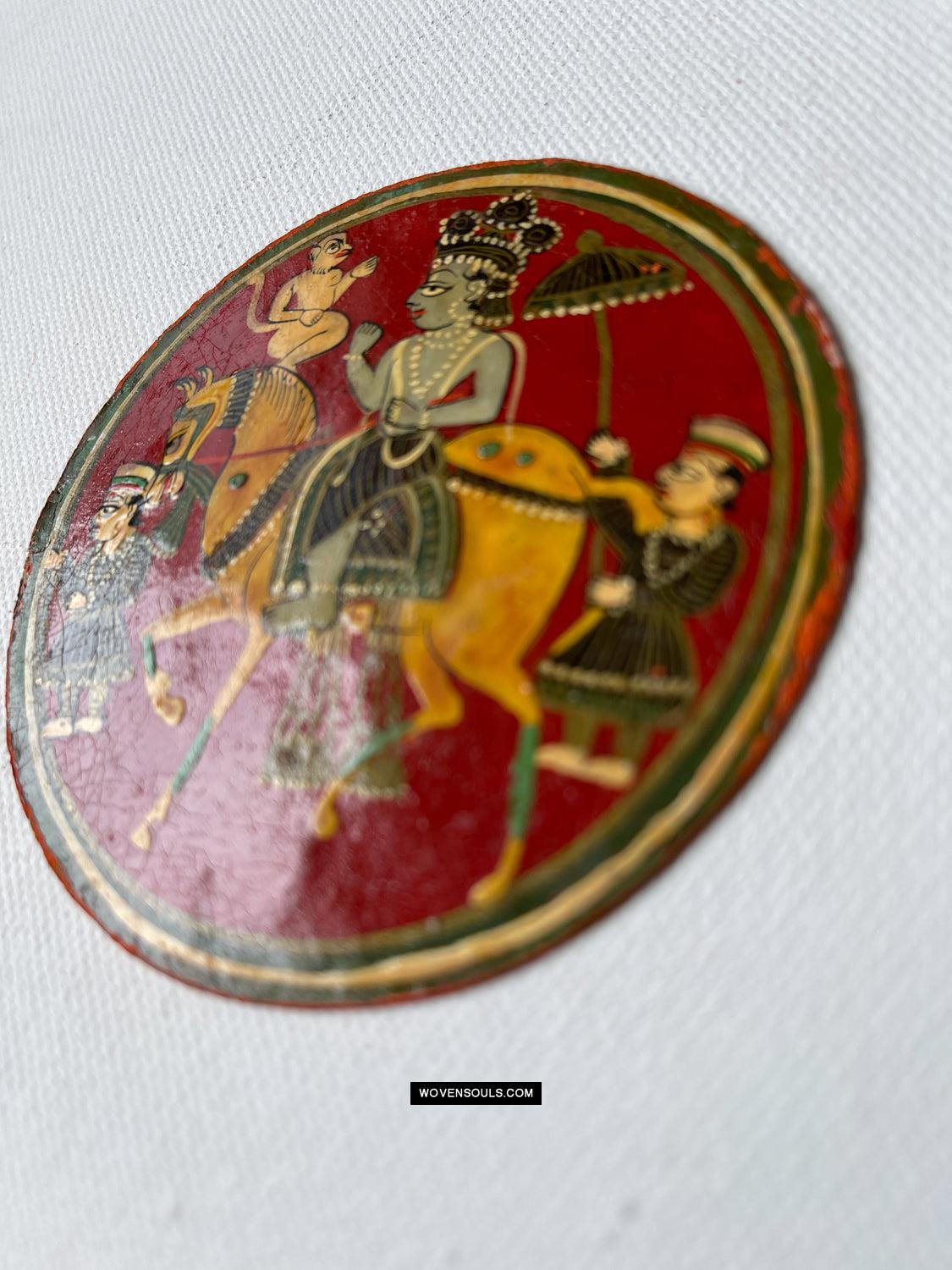 1384-B TWO Large Antique Lacquered Ganjifa Playing Cards - Premium Face Court Card-WOVENSOULS Antique Textiles & Art Gallery