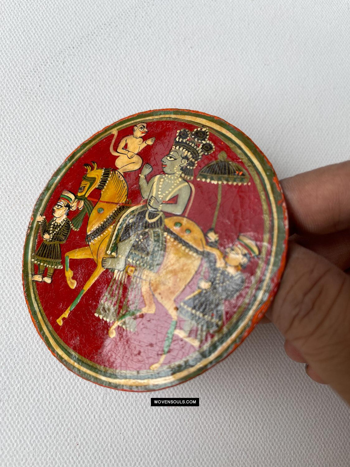 1384-B TWO Large Antique Lacquered Ganjifa Playing Cards - Premium Face Court Card-WOVENSOULS Antique Textiles & Art Gallery