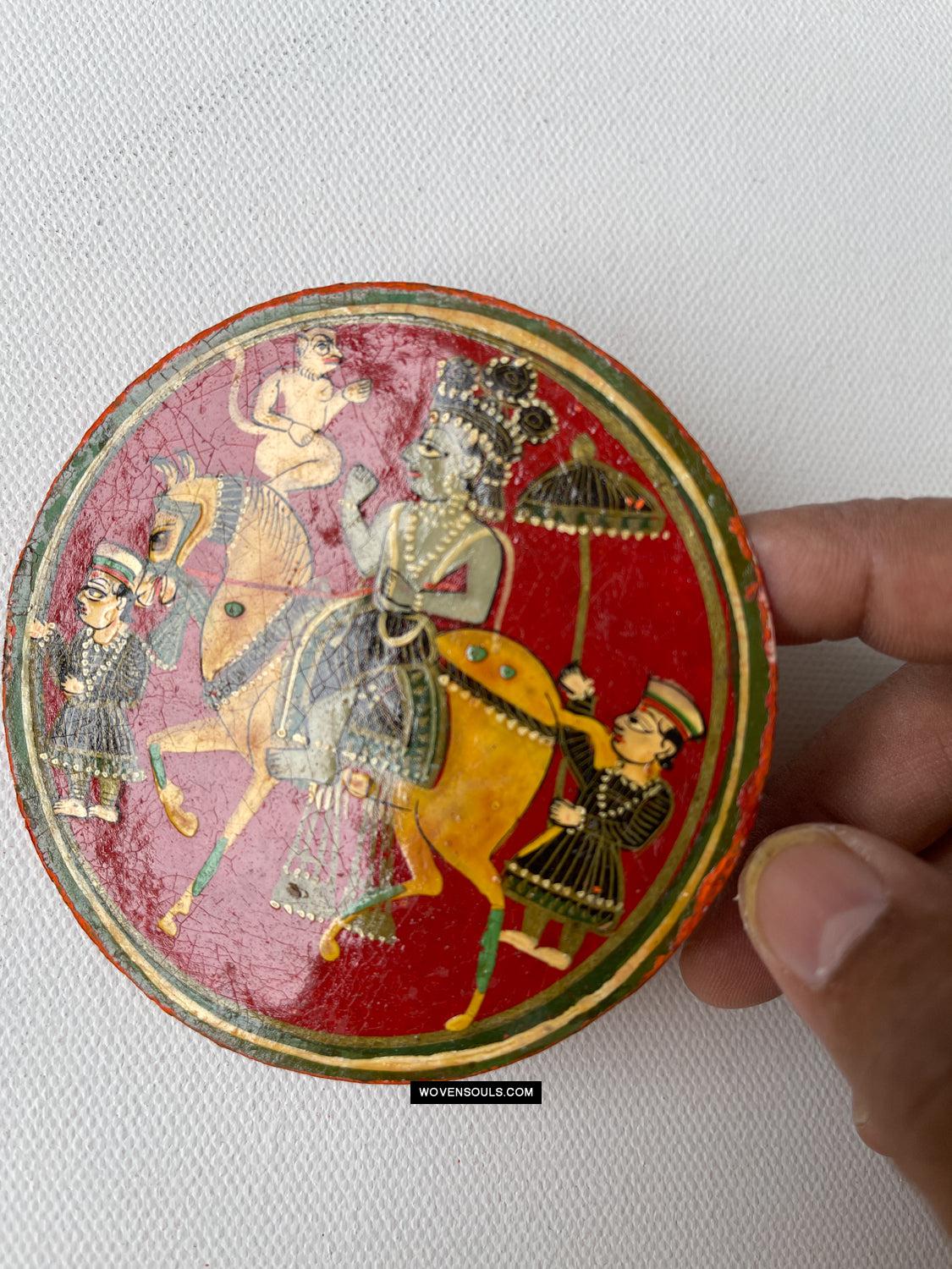 1384-B TWO Large Antique Lacquered Ganjifa Playing Cards - Premium Face Court Card-WOVENSOULS Antique Textiles & Art Gallery