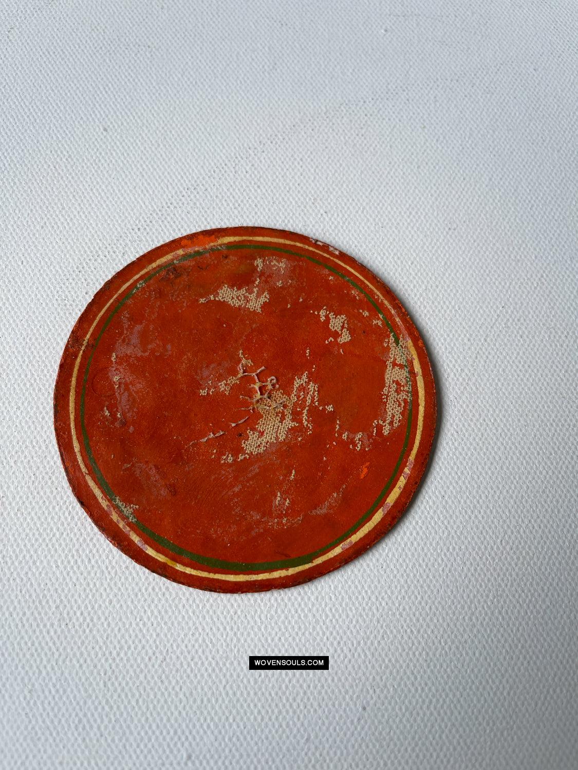 1384-B TWO Large Antique Lacquered Ganjifa Playing Cards - Premium Face Court Card-WOVENSOULS Antique Textiles & Art Gallery